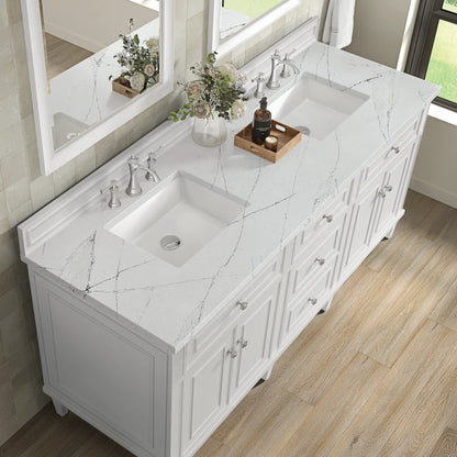 Lorelai 72" Double Vanity, Bright White w/ 3 CM Ethereal Noctis Silestone Top, view 7