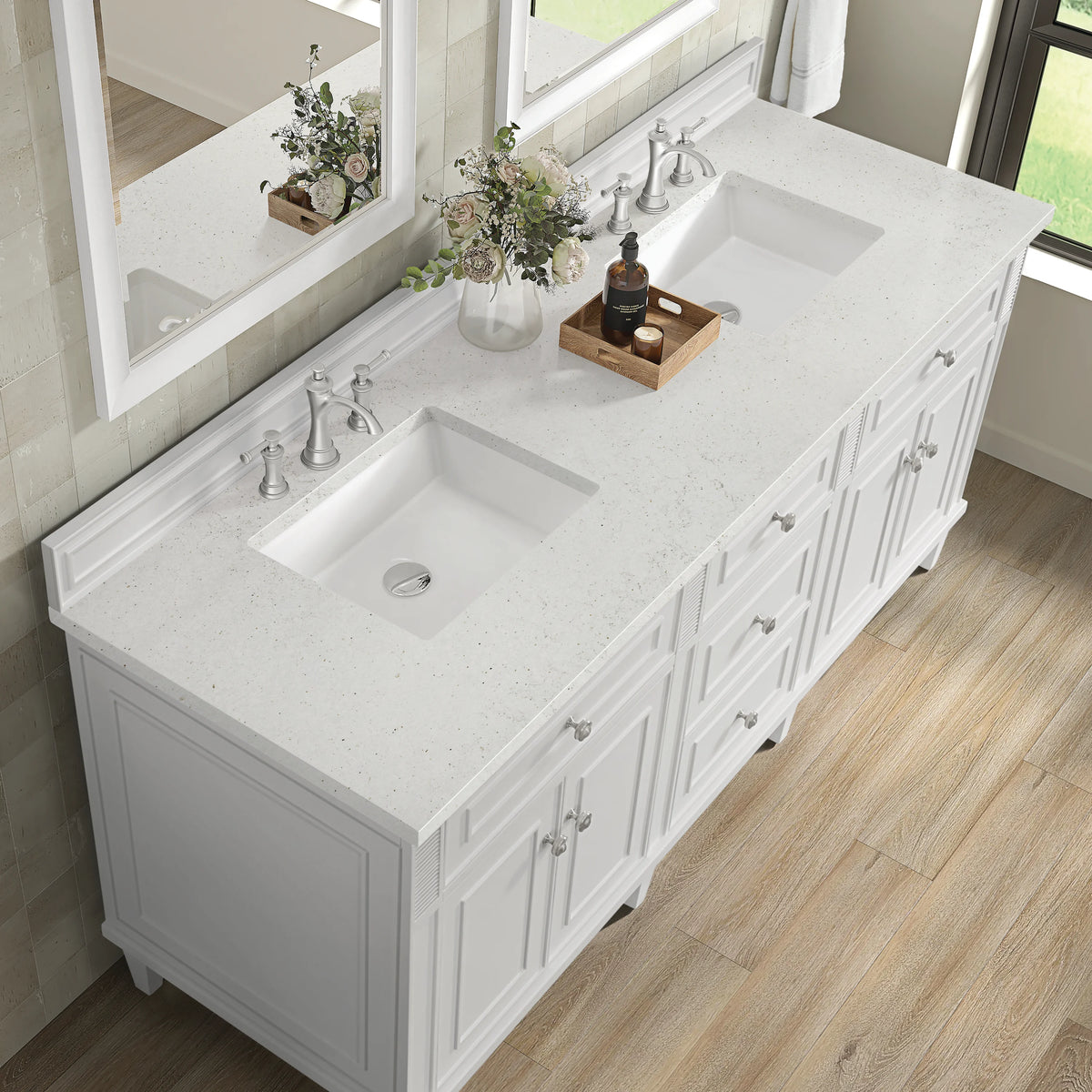Lorelai 72" Double Vanity, Bright White w/ 3 CM Lime Delight Silestone Top, view 7