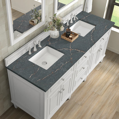 Lorelai 72" Double Vanity, Bright White w/ 3 CM Parisien Bleu Silestone Top, view 7