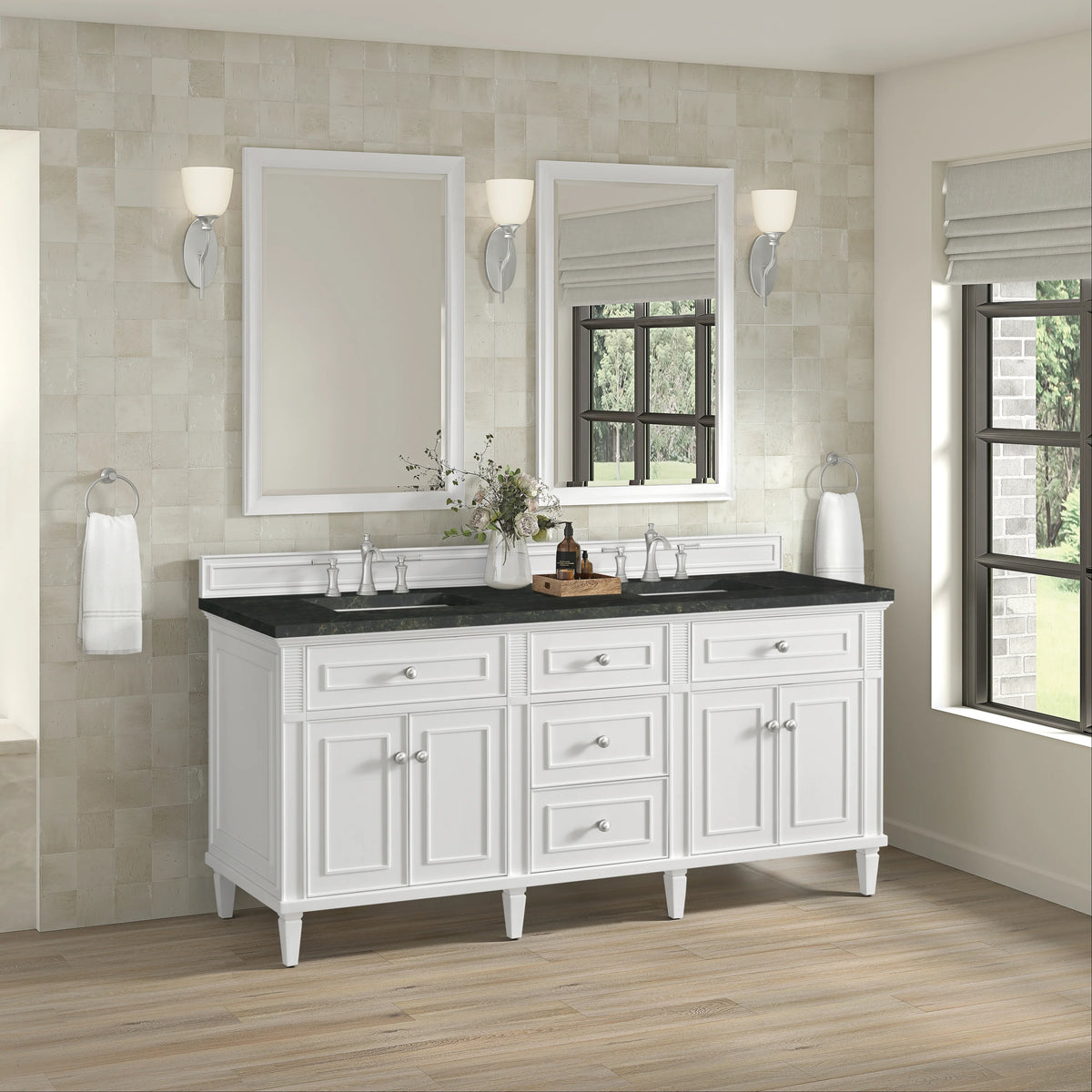 Lorelai 72" Double Vanity, Bright White, w/ 3 CM Phantome Eclos Top, view 4