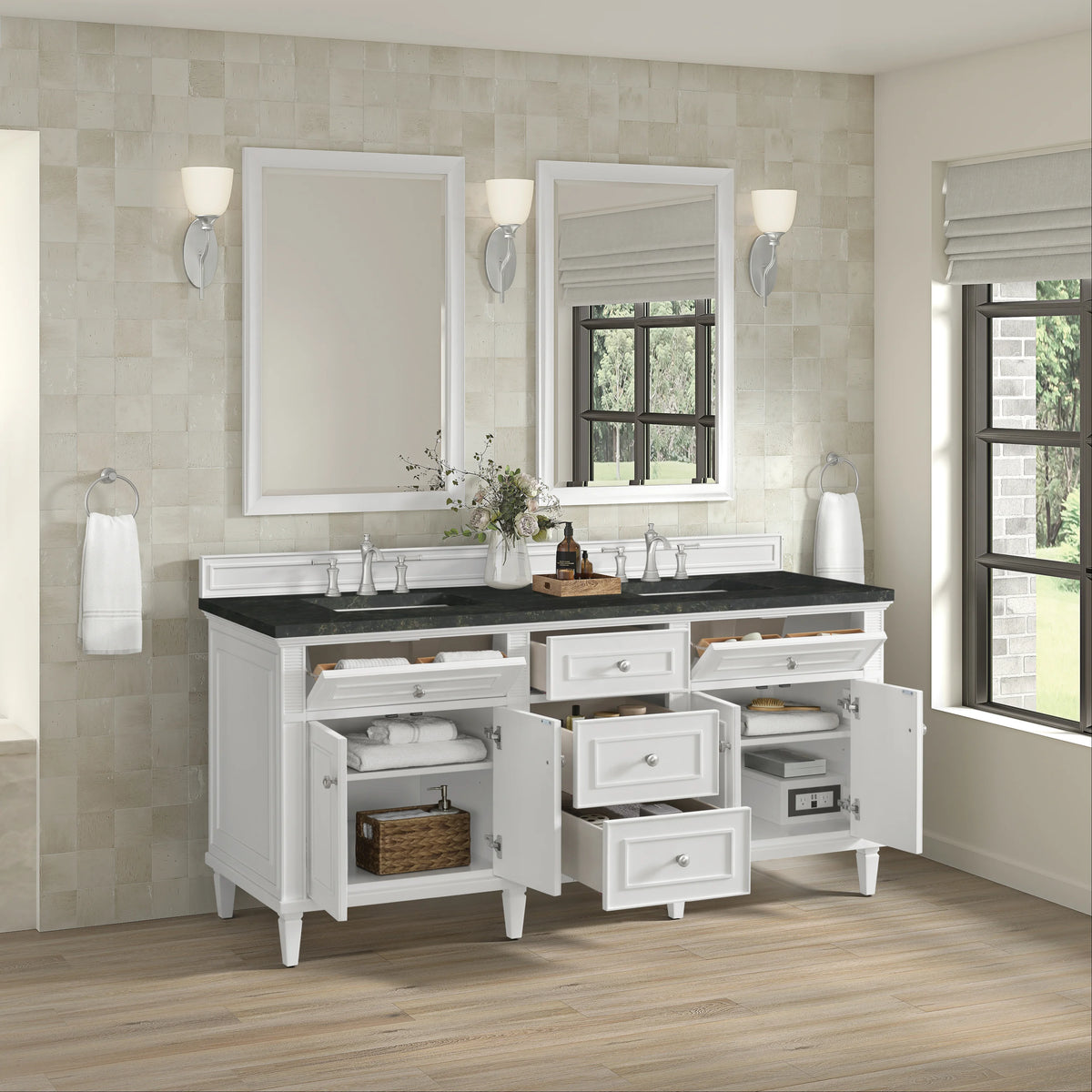Lorelai 72" Double Vanity, Bright White, w/ 3 CM Phantome Eclos Top, view 5