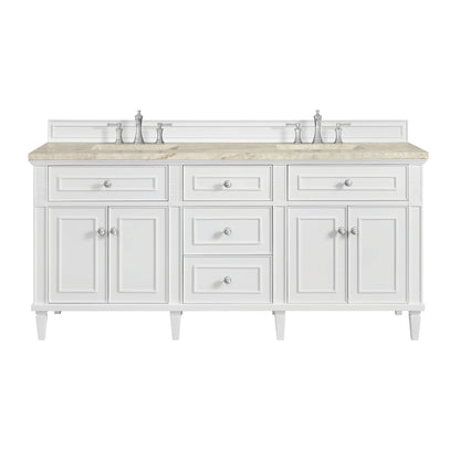 Lorelai 72" Double Vanity, Bright White, w/ 3 CM Tajnar Eclos Top