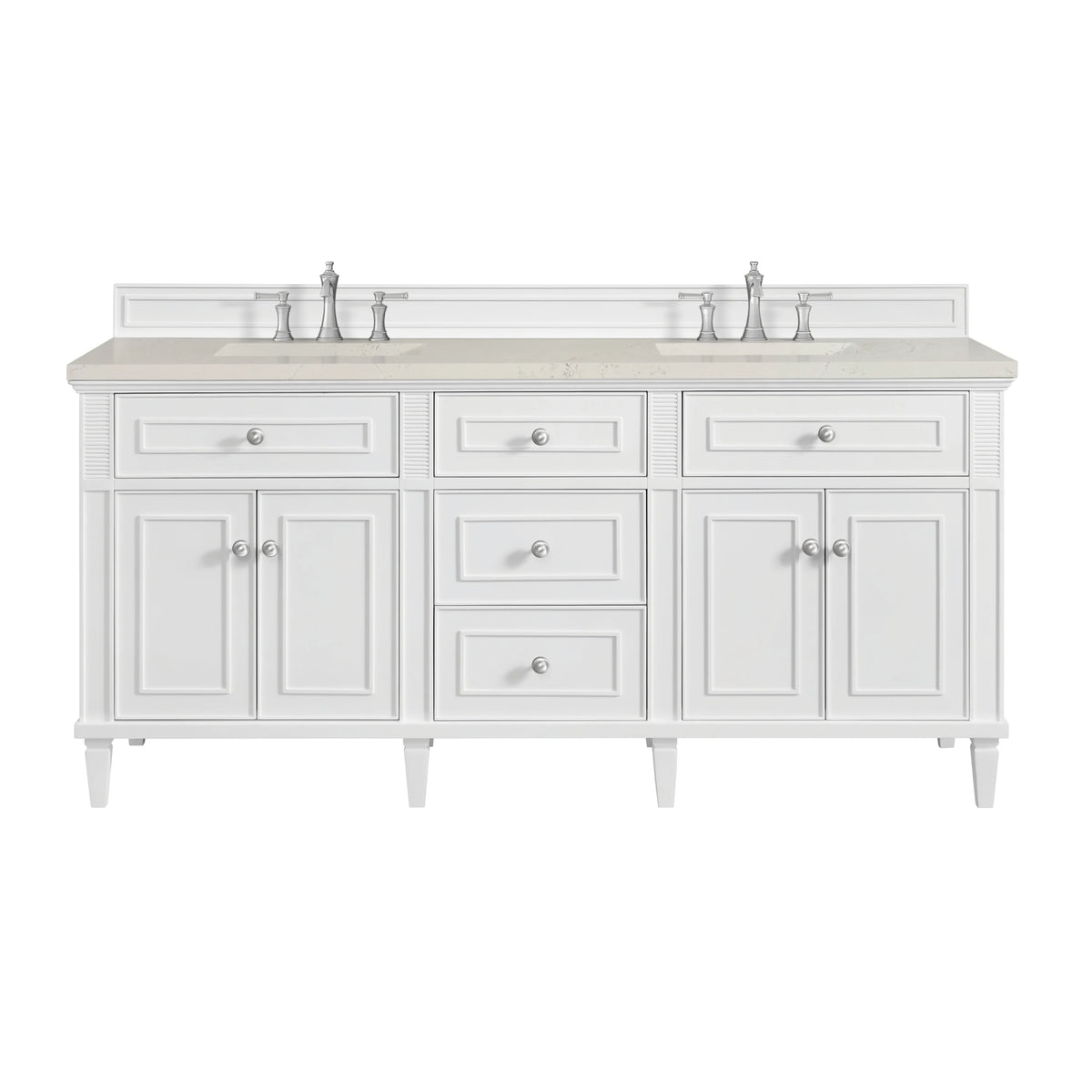 Lorelai 72" Double Vanity, Bright White, w/ 3 CM Siberian Silestone Top w/FreePower Wireless Charger