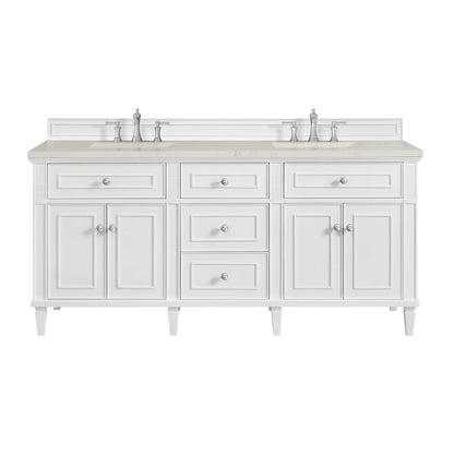 Lorelai 72" Double Vanity, Bright White, w/ 3 CM Siberian Silestone Top w/FreePower Wireless Charger