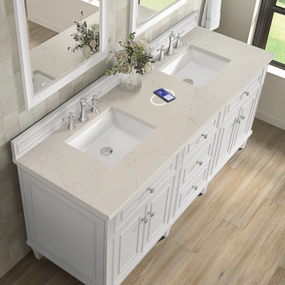 Lorelai 72" Double Vanity, Bright White, w/ 3 CM Siberian Silestone Top w/FreePower Wireless Charger, view 9