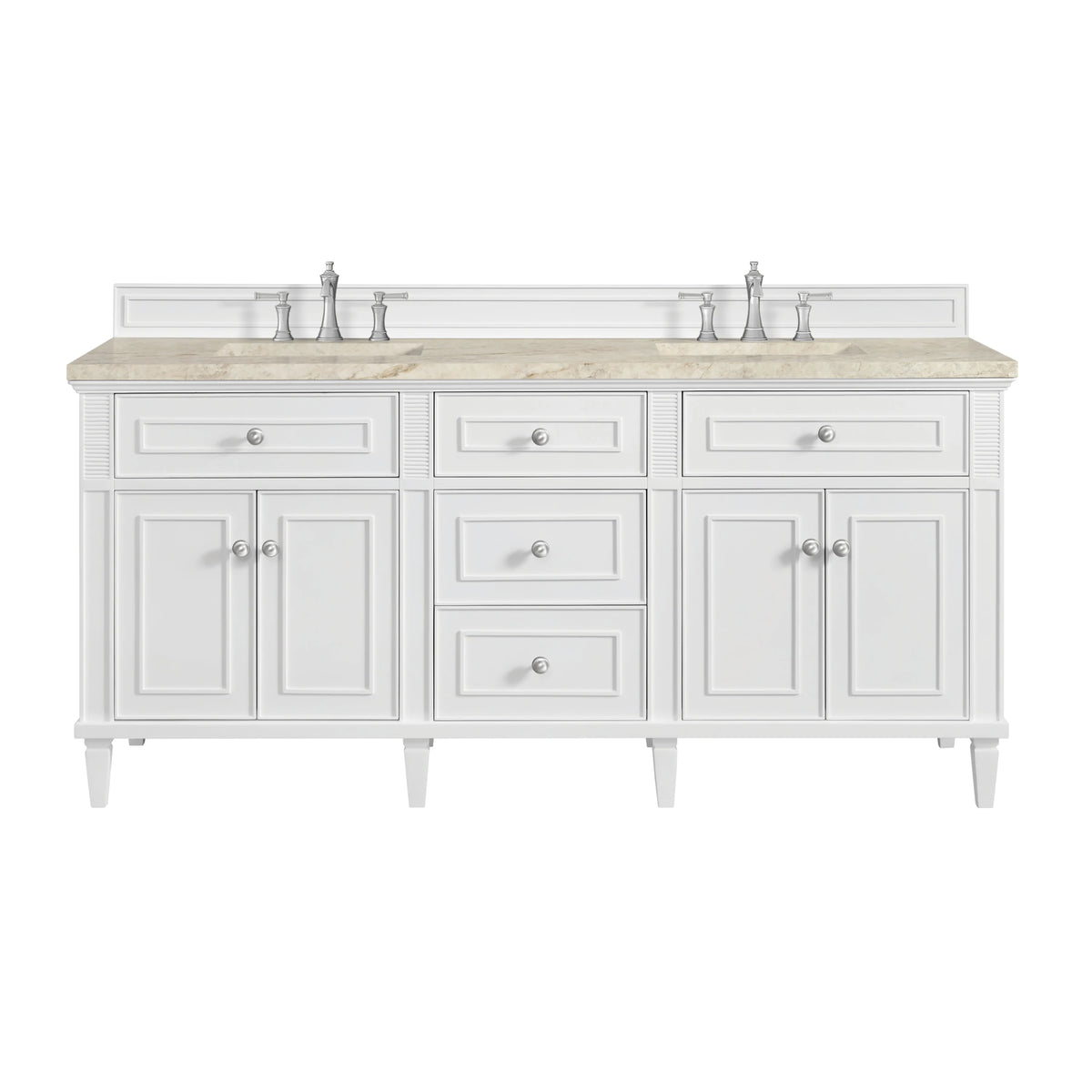 Lorelai 72" Double Vanity, Bright White, w/ 3 CM Tajnar Eclos Top w/FreePower Wireless Charger