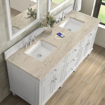 Lorelai 72" Double Vanity, Bright White, w/ 3 CM Tajnar Eclos Top w/FreePower Wireless Charger, view 9