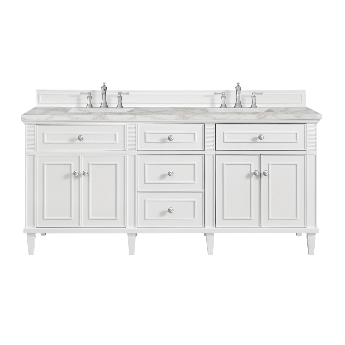 Lorelai 72" Double Vanity, Bright White w/ 3 CM Victorian Silver Silestone Top w/FreePower Wireless Charger