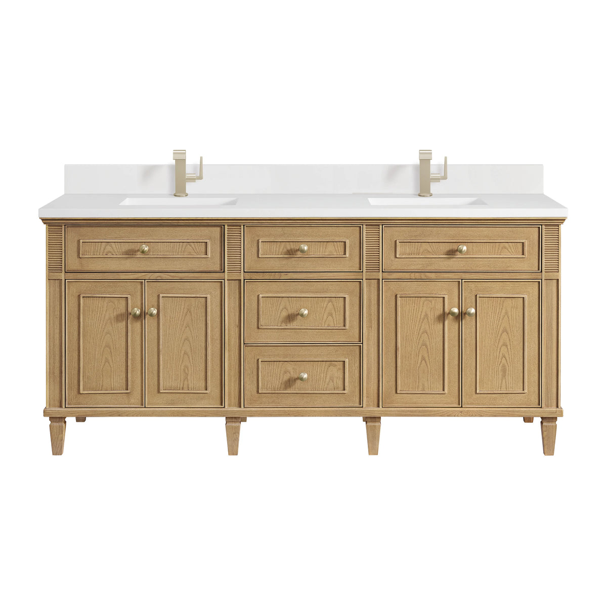 Lorelai 72" Double Vanity, Light Natural Oak w/ Single Hole 3 CM White Zeus Silestone Top & Backsplash