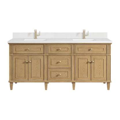 Lorelai 72" Double Vanity, Light Natural Oak w/ Single Hole 3 CM White Zeus Silestone Top & Backsplash