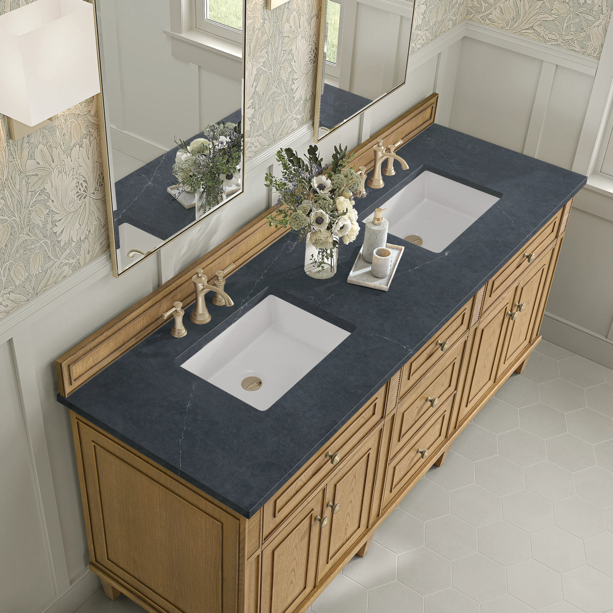 Lorelai 72" Double Vanity, Light Natural Oak w/ 3 CM Charcoal Soapstone Silestone Top, view 7
