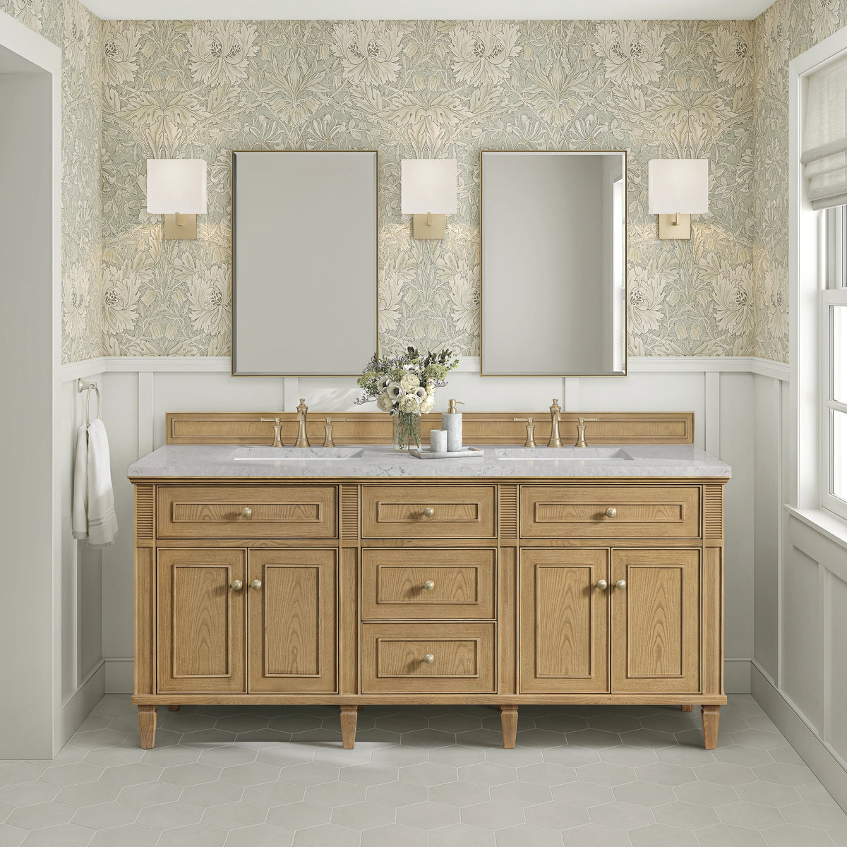 Lorelai 72" Double Vanity, Light Natural Oak w/ 3 CM Eternal Jasmine Pearl Silestone Top, view 3