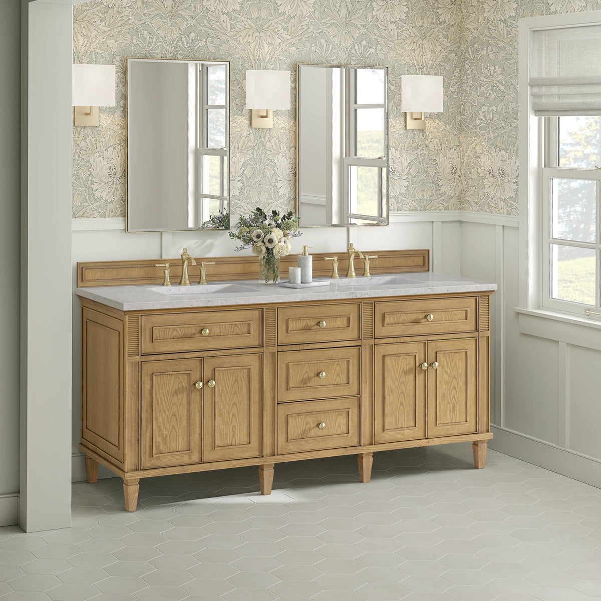 Lorelai 72" Double Vanity, Light Natural Oak w/ 3 CM Eternal Jasmine Pearl Silestone Top, view 4