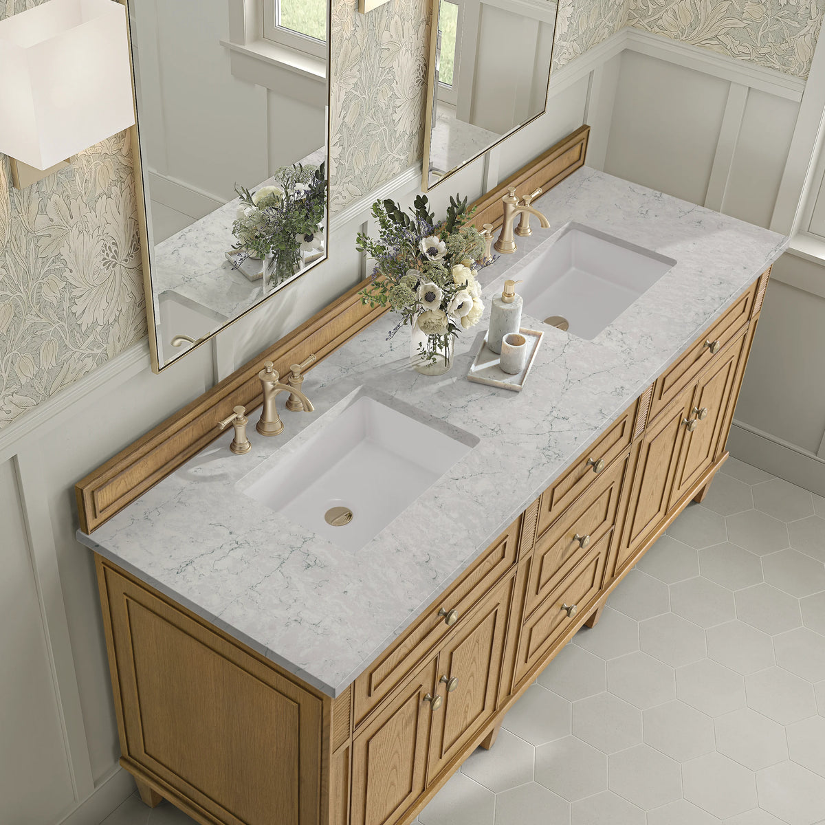 Lorelai 72" Double Vanity, Light Natural Oak w/ 3 CM Eternal Jasmine Pearl Silestone Top, view 7