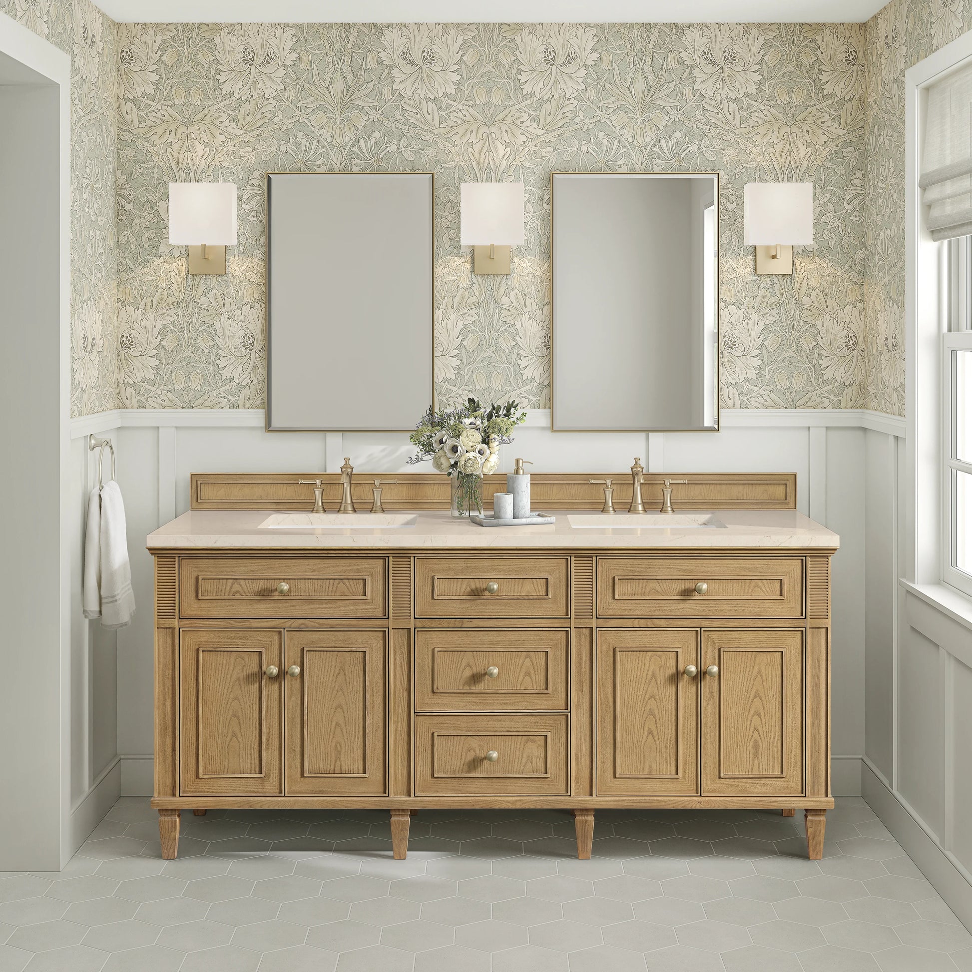Renovate for Less Atlanta Lorelai 72" Double Vanity, Light Natural Oak w/ 3 CM Eternal Marfil Silestone Top, view 3