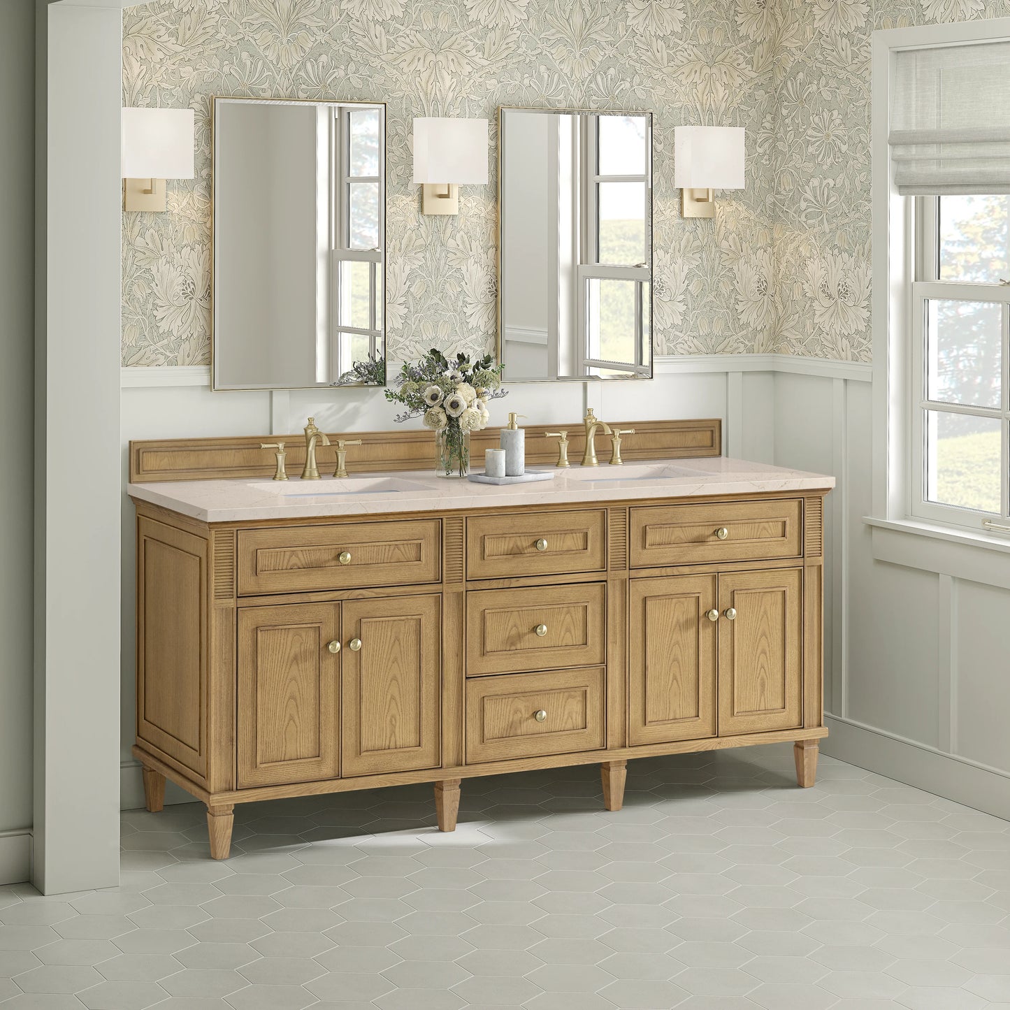 Renovate for Less Atlanta Lorelai 72" Double Vanity, Light Natural Oak w/ 3 CM Eternal Marfil Silestone Top, view 4