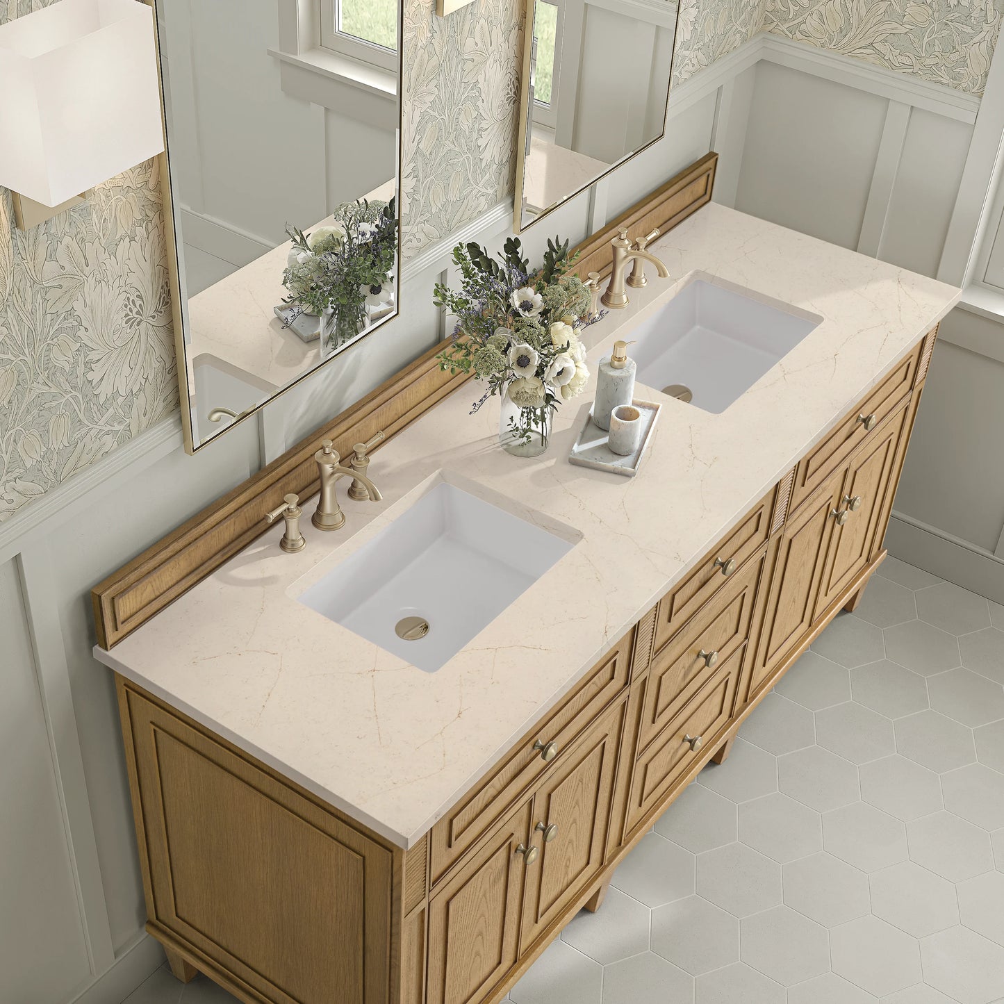 Renovate for Less Atlanta Lorelai 72" Double Vanity, Light Natural Oak w/ 3 CM Eternal Marfil Silestone Top, view 7