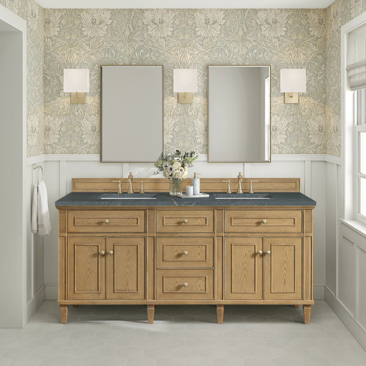 Lorelai 72" Double Vanity, Light Natural Oak w/ 3 CM Parisien Bleu Silestone Top, view 3