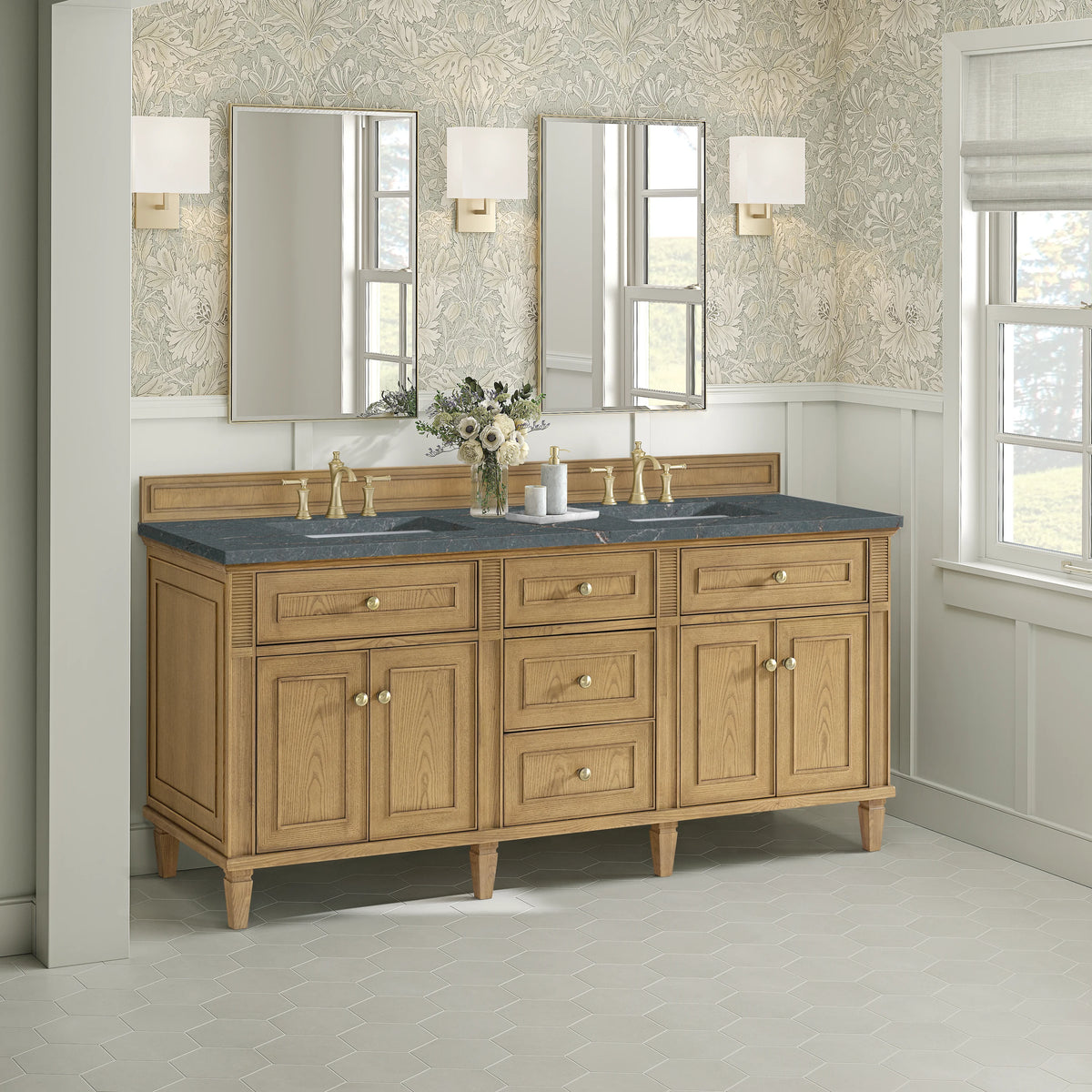 Lorelai 72" Double Vanity, Light Natural Oak w/ 3 CM Parisien Bleu Silestone Top, view 4