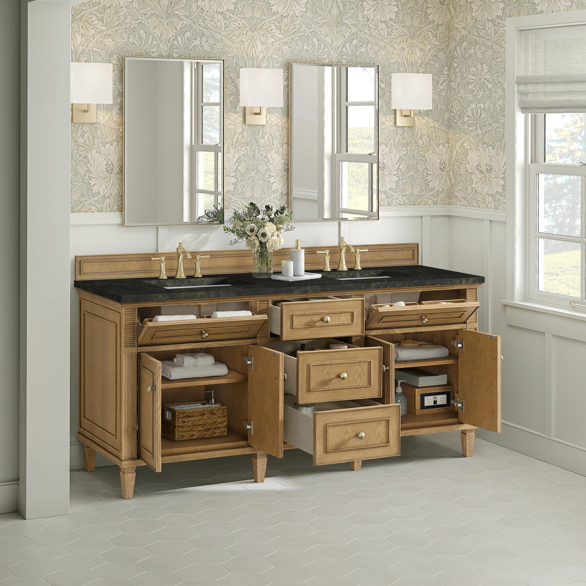 Lorelai 72" Double Vanity, Light Natural Oak, w/ 3 CM Phantome Eclos Top, view 5