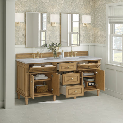Lorelai 72" Double Vanity, Light Natural Oak w/ 3 CM Victorian Silver Silestone Top w/FreePower Wireless Charger, view 8