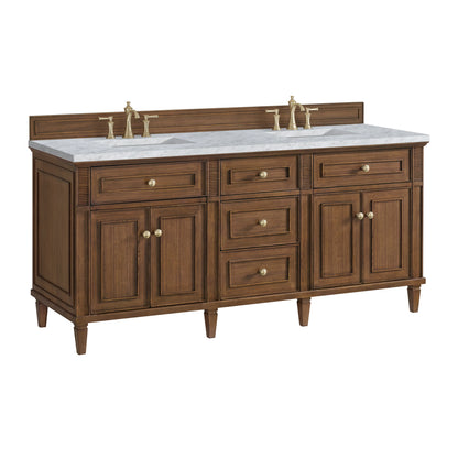 Lorelai 72"Double Vanity, Mid-Century Walnut w/ 3 CM Carrara White Marble Top, view 10