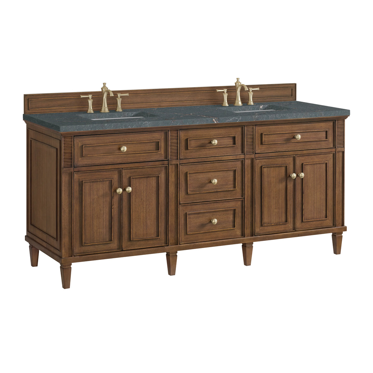 Lorelai 72"Double Vanity, Mid-Century Walnut w/ 3 CM Parisien Bleu Silestone Top, view 10