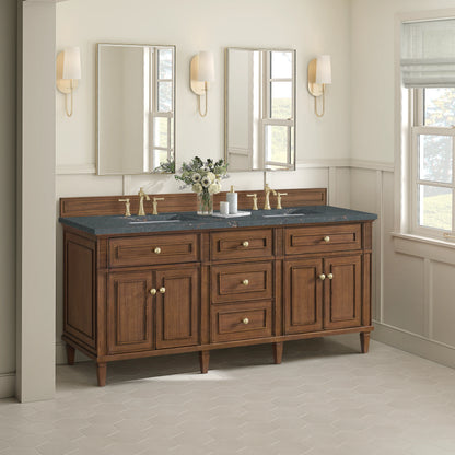 Lorelai 72"Double Vanity, Mid-Century Walnut w/ 3 CM Parisien Bleu Silestone Top, view 4