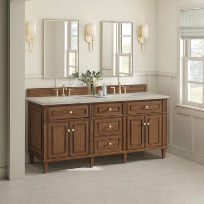 Lorelai 72" Double Vanity, Mid-Century Walnut, w/ 3 CM Tajnar Eclos Top, view 4
