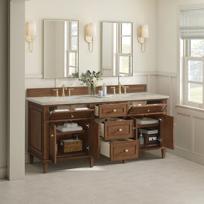 Lorelai 72" Double Vanity, Mid-Century Walnut, w/ 3 CM Tajnar Eclos Top, view 5
