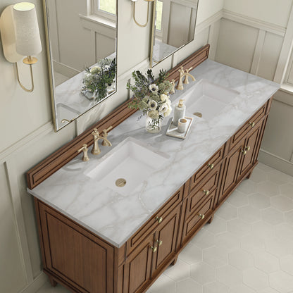 Lorelai 72"Double Vanity, Mid-Century Walnut w/ 3 CM Victorian Silver Silestone Top, view 7