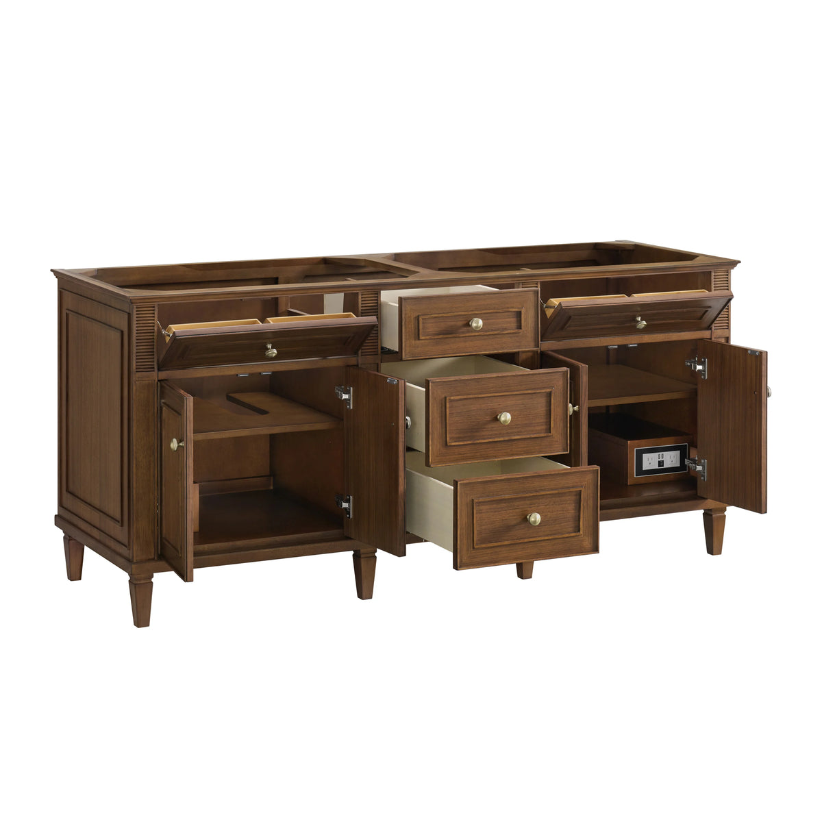 Lorelai 72"Double Vanity, Mid-Century Walnut w/ 3 CM White Zeus Silestone Top, view 10