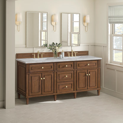 Lorelai 72"Double Vanity, Mid-Century Walnut w/ 3 CM Victorian Silver Silestone Top w/FreePower Wireless Charger, view 7