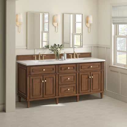 Lorelai 72"Double Vanity, Mid-Century Walnut w/ 3 CM White Zeus Silestone Top, view 4