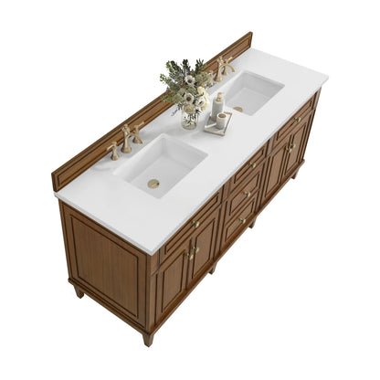 Lorelai 72"Double Vanity, Mid-Century Walnut w/ 3 CM White Zeus Silestone Top, view 8