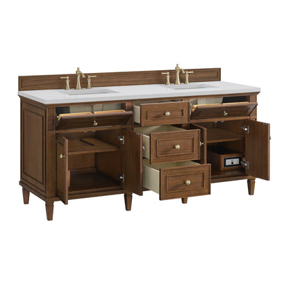 Lorelai 72"Double Vanity, Mid-Century Walnut w/ 3 CM White Zeus Silestone Top, view 9