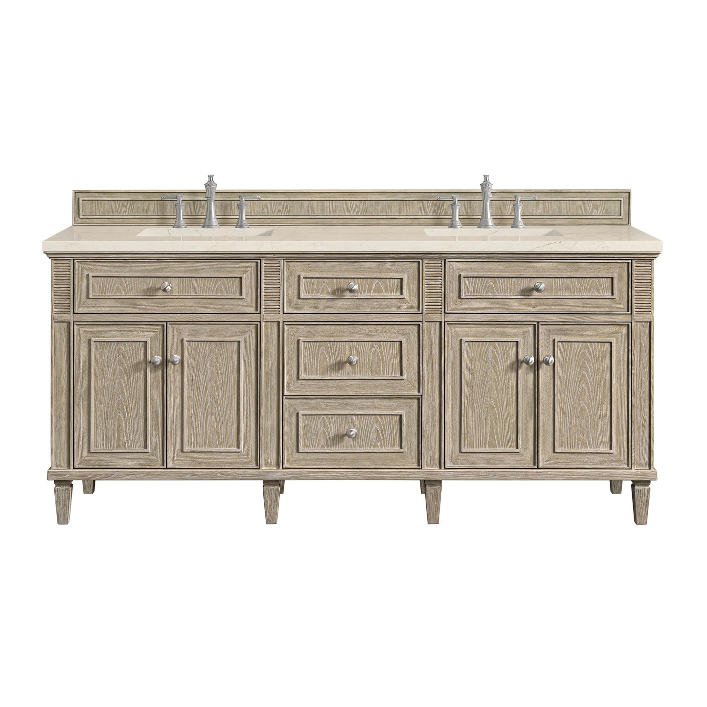 Renovate for Less Atlanta Lorelai 72" Double Vanity, Whitewashed Oak w/ 3 CM Eternal Marfil Silestone Top