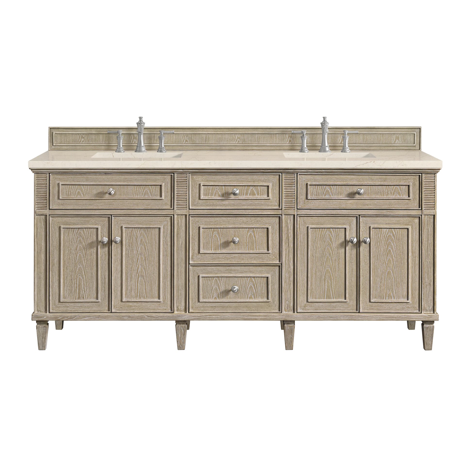 Renovate for Less Atlanta Lorelai 72" Double Vanity, Whitewashed Oak w/ 3 CM Eternal Marfil Silestone Top