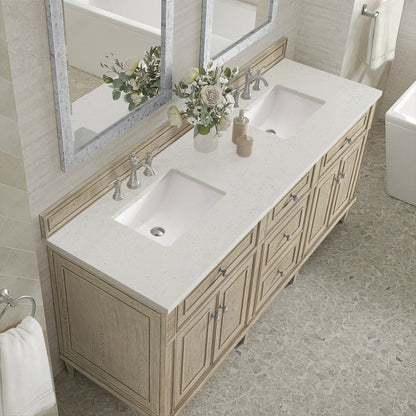 Lorelai 72" Double Vanity, Whitewashed Oak w/ 3 CM Lime Delight Silestone Top, view 7