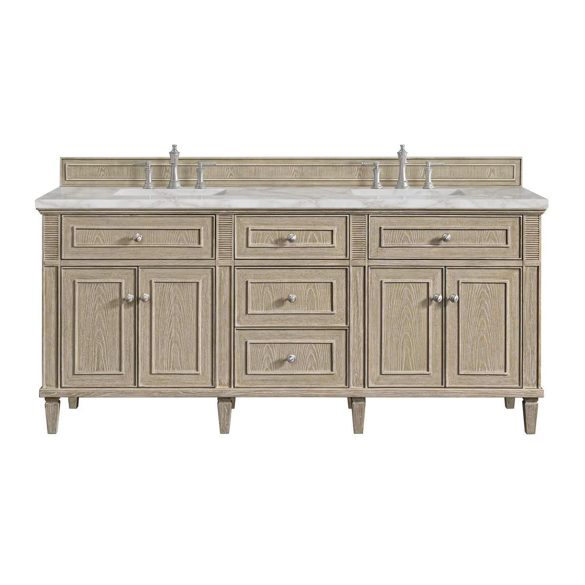 Lorelai 72" Double Vanity, Whitewashed Oak w/ 3 CM Victorian Silver Silestone Top