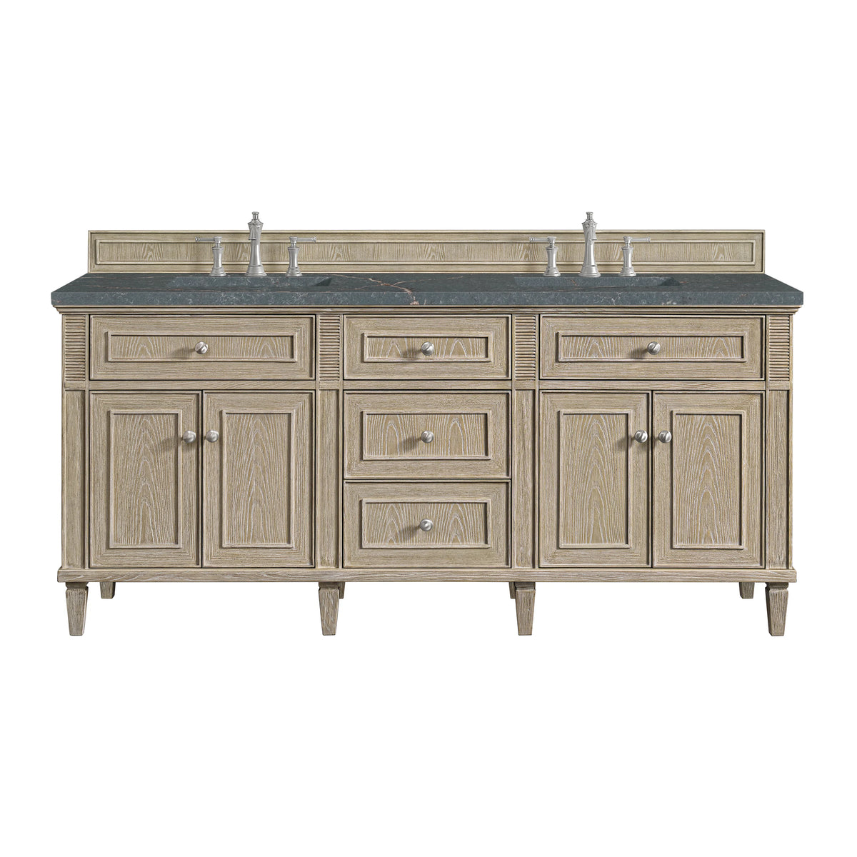Lorelai 72" Double Vanity, Whitewashed Oak w/ 3 CM Parisien Bleu Silestone Top w/FreePower Wireless Charger