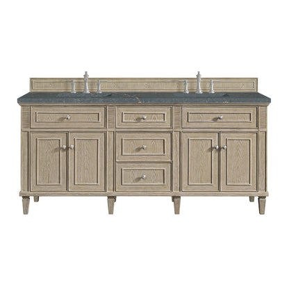 Lorelai 72" Double Vanity, Whitewashed Oak w/ 3 CM Parisien Bleu Silestone Top w/FreePower Wireless Charger