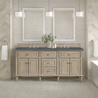 Lorelai 72" Double Vanity, Whitewashed Oak w/ 3 CM Parisien Bleu Silestone Top w/FreePower Wireless Charger, view 6