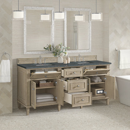 Lorelai 72" Double Vanity, Whitewashed Oak w/ 3 CM Parisien Bleu Silestone Top w/FreePower Wireless Charger, view 8