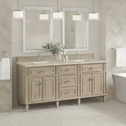 Lorelai 72" Double Vanity, Whitewashed Oak, w/ 3 CM Tajnar Eclos Top w/FreePower Wireless Charger, view 6