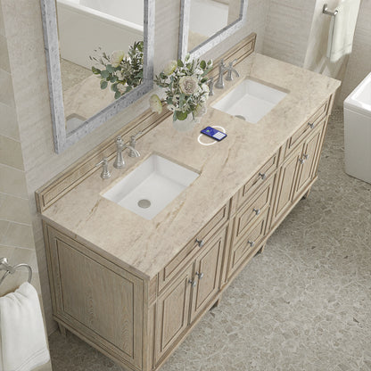 Lorelai 72" Double Vanity, Whitewashed Oak, w/ 3 CM Tajnar Eclos Top w/FreePower Wireless Charger, view 9
