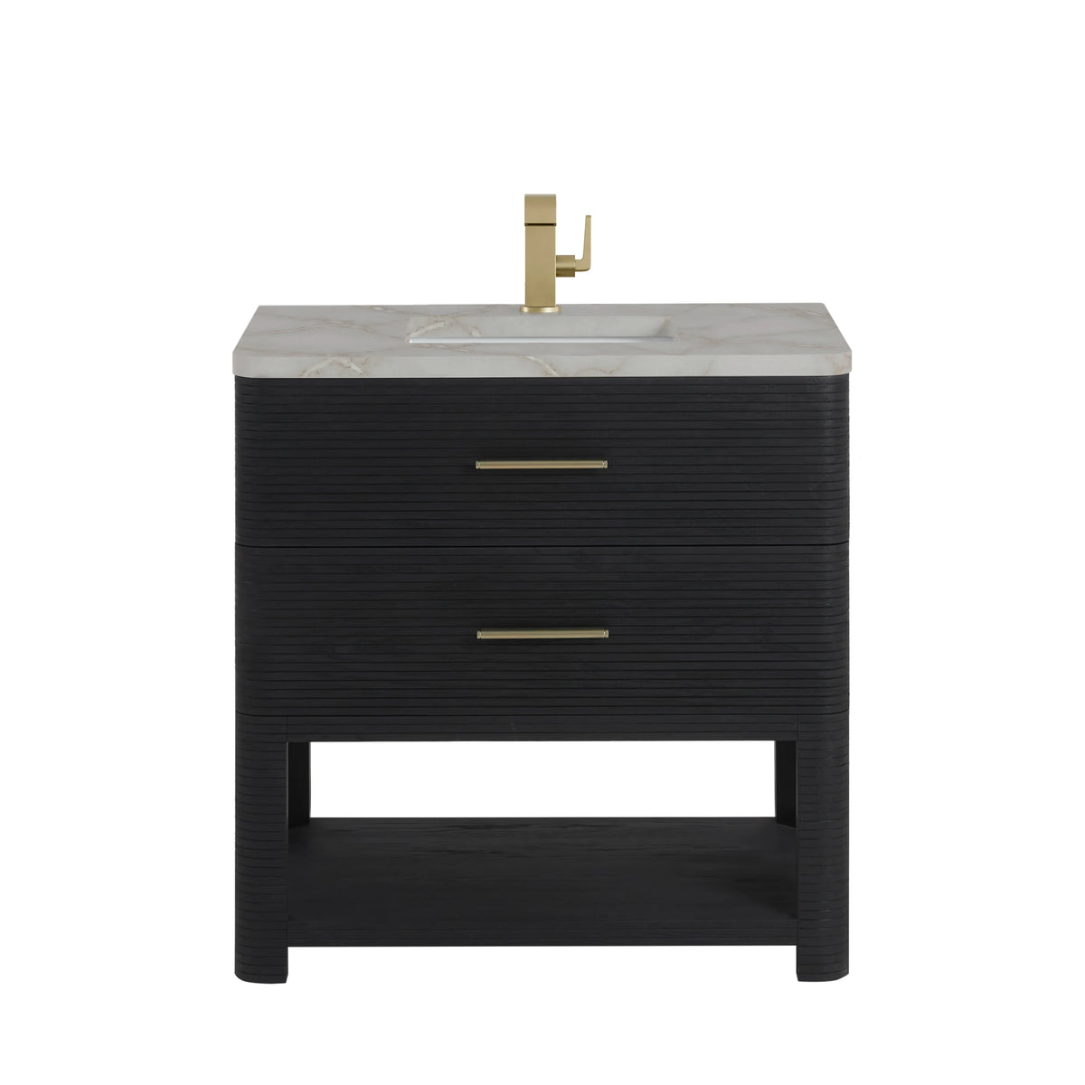 Lucian 36" Single Vanity, Carbon Oak w/ 3 CM Victorian Silver Silestone Top