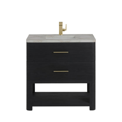 Lucian 36" Single Vanity, Carbon Oak w/ 3 CM Victorian Silver Silestone Top