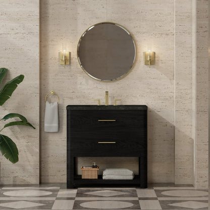 Lucian 36" Single Vanity, Carbon Oak, w/ 3 CM Phantome Eclos Widespread Top, view 2