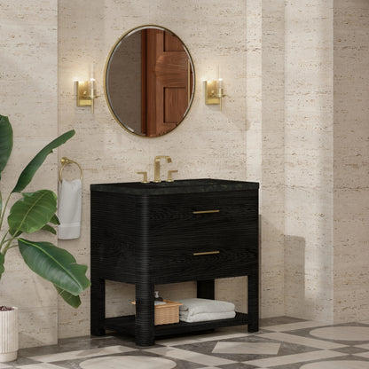 Lucian 36" Single Vanity, Carbon Oak, w/ 3 CM Phantome Eclos Widespread Top, view 3